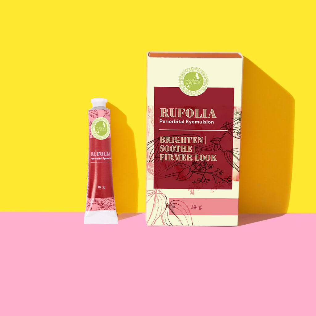 Rufolia periorbitální oční emulze – rozjasní, zklidní a zpevní oční okolí s manjishtou, aloe vera, niacinamidem a kyselinou hyaluronovou (Rufolia Periorbital Eyemulsion )