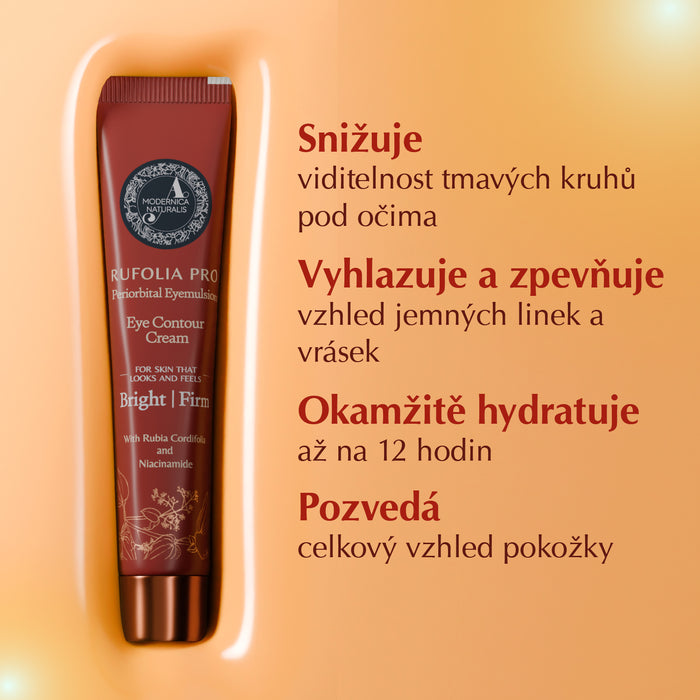 Rufolia PRO periorbitální oční emulze - Krém na oční kontury – Rozjasněte, zpevněte a hydratujte oční okolí – Nové složení s manjisthou, aloe vera, lotosem a niacinamidem
